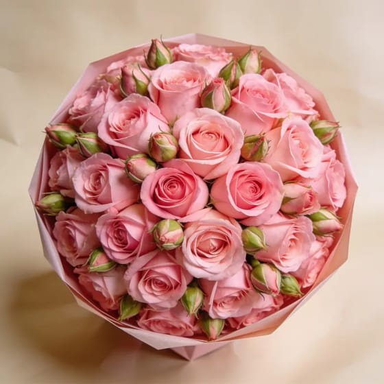 Buket Bunga Bulat Mawar Pink