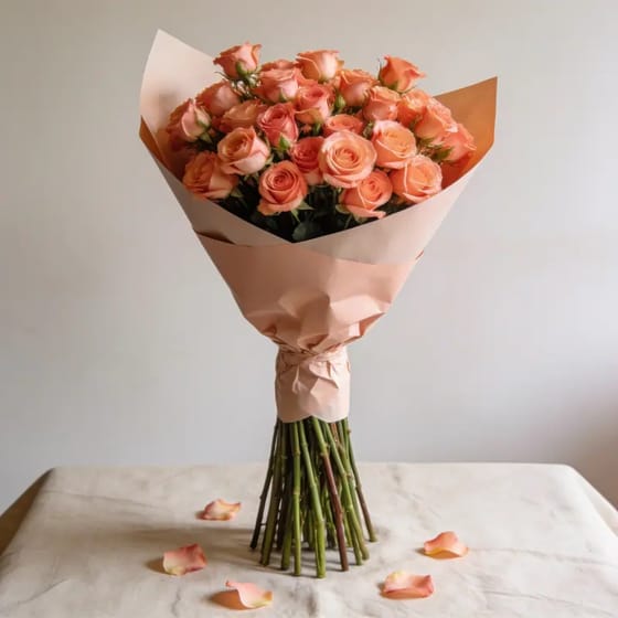 Buket Bunga Mawar Spray Peach