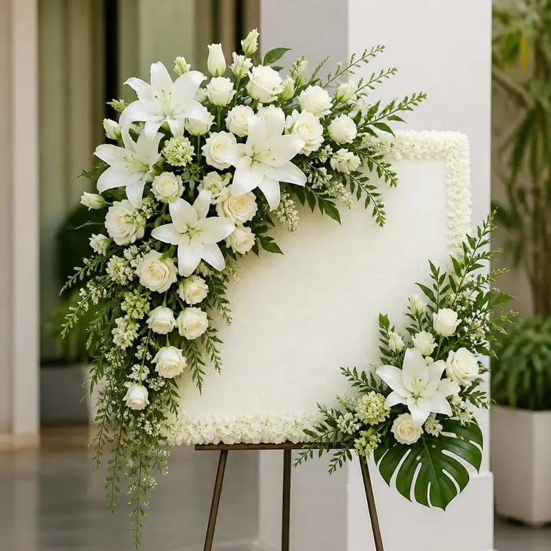 Bunga Ucapan Selamat Putih Elegan
