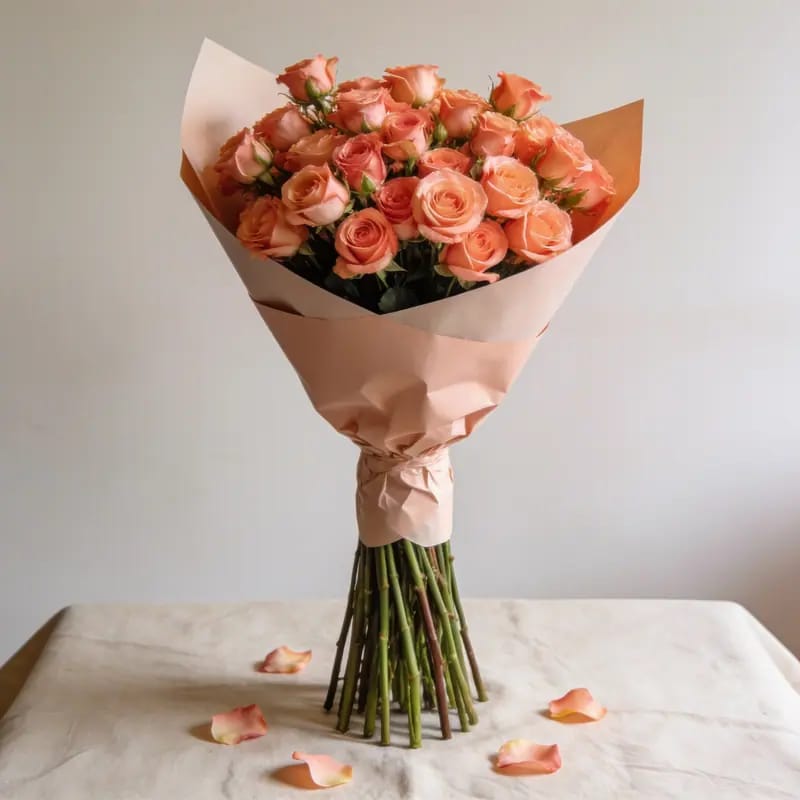 Buket Bunga Mawar Spray Peach